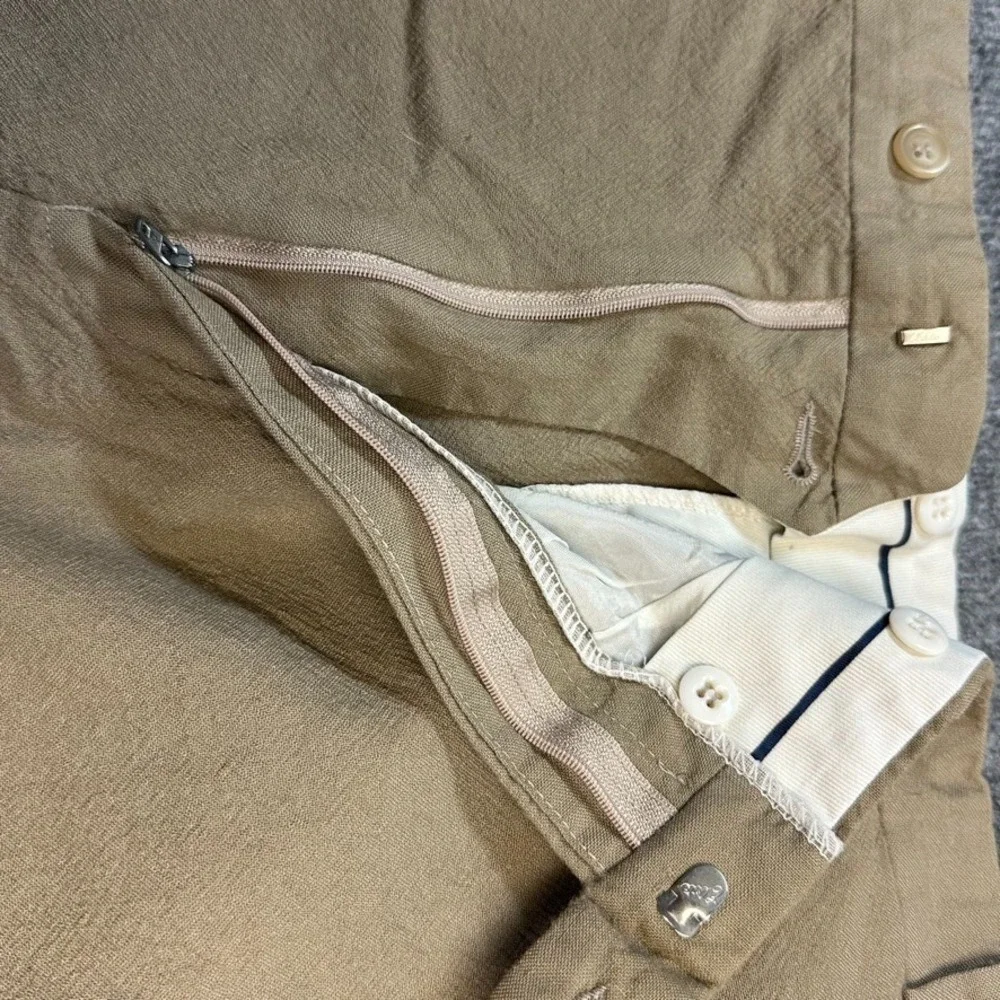 Chaps Ralph Lauren Mens Dress Pants Olive Tan Textured Tab Waist Trousers 33x25